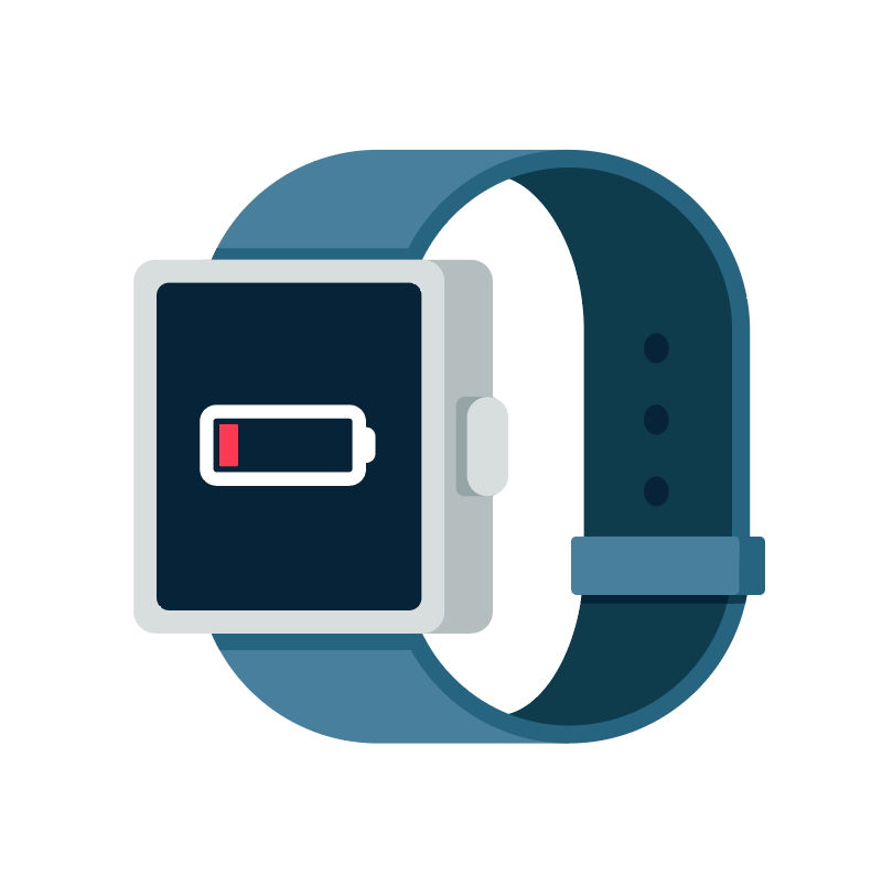 A smartwatch with a low battery icon