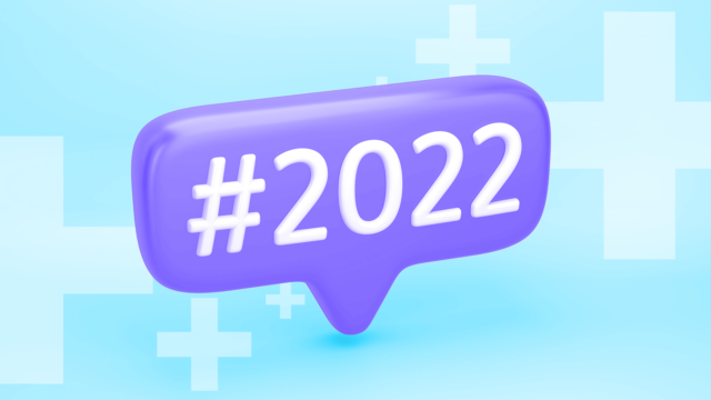 A 3D chat bubble with the word #2022 in it.