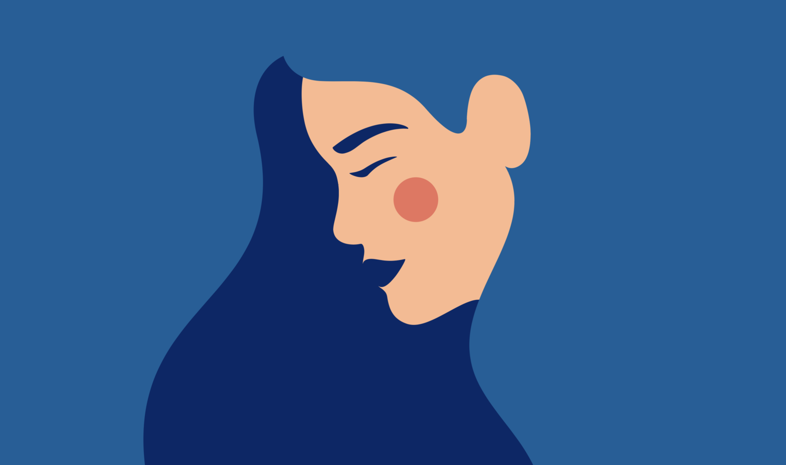 Profile illustration of a woman's face. She's looking down slightly appearing sad.