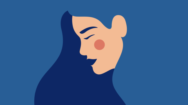 Profile illustration of a woman's face. She's looking down slightly appearing sad.