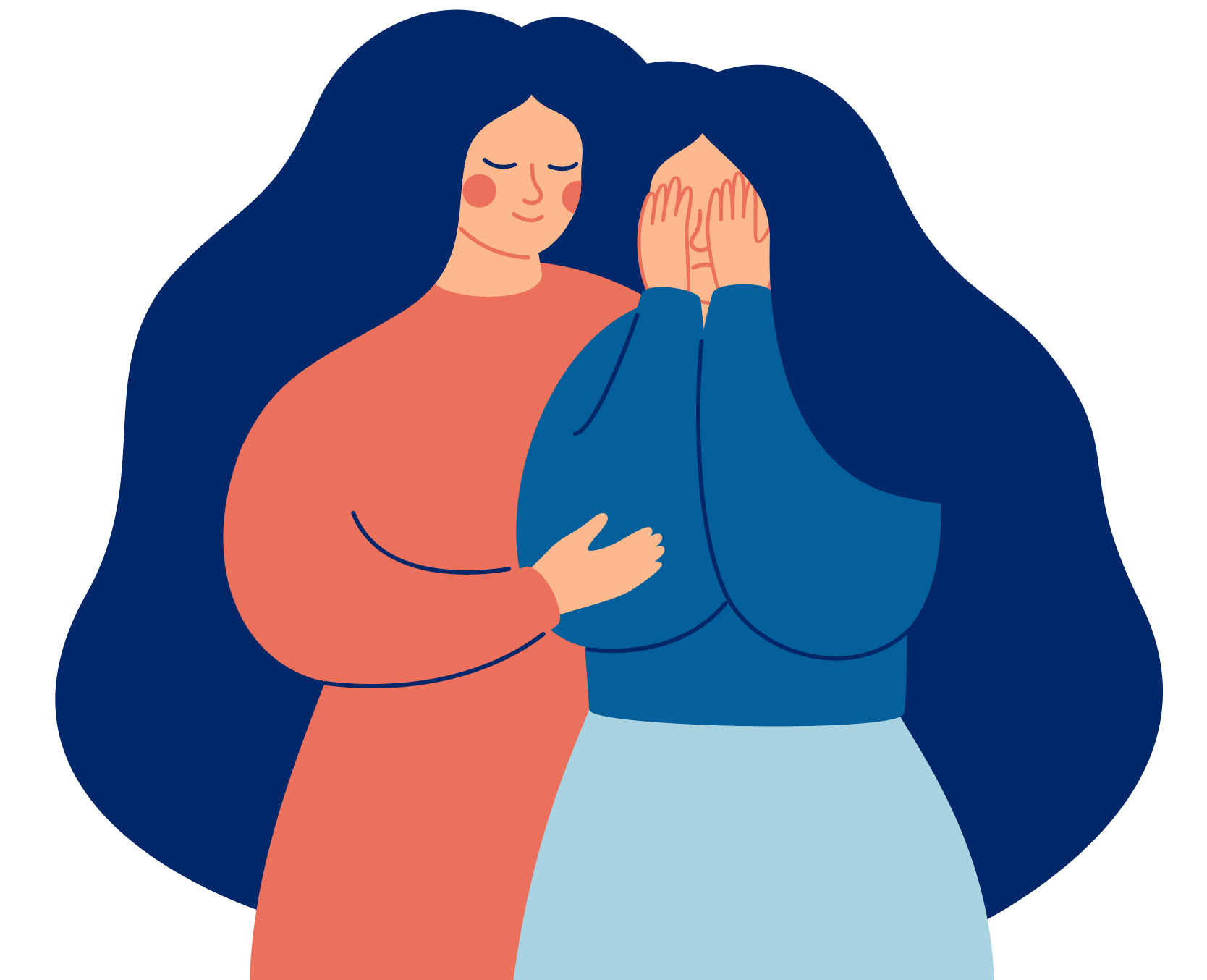 A woman holding another woman in a helping embrace.