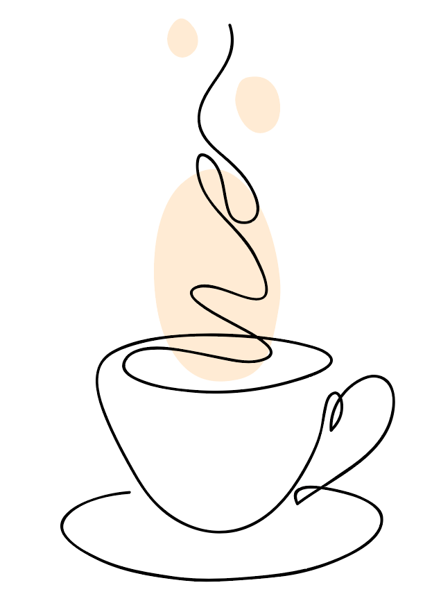 Continuous line drawing of a steaming cup of coffee.